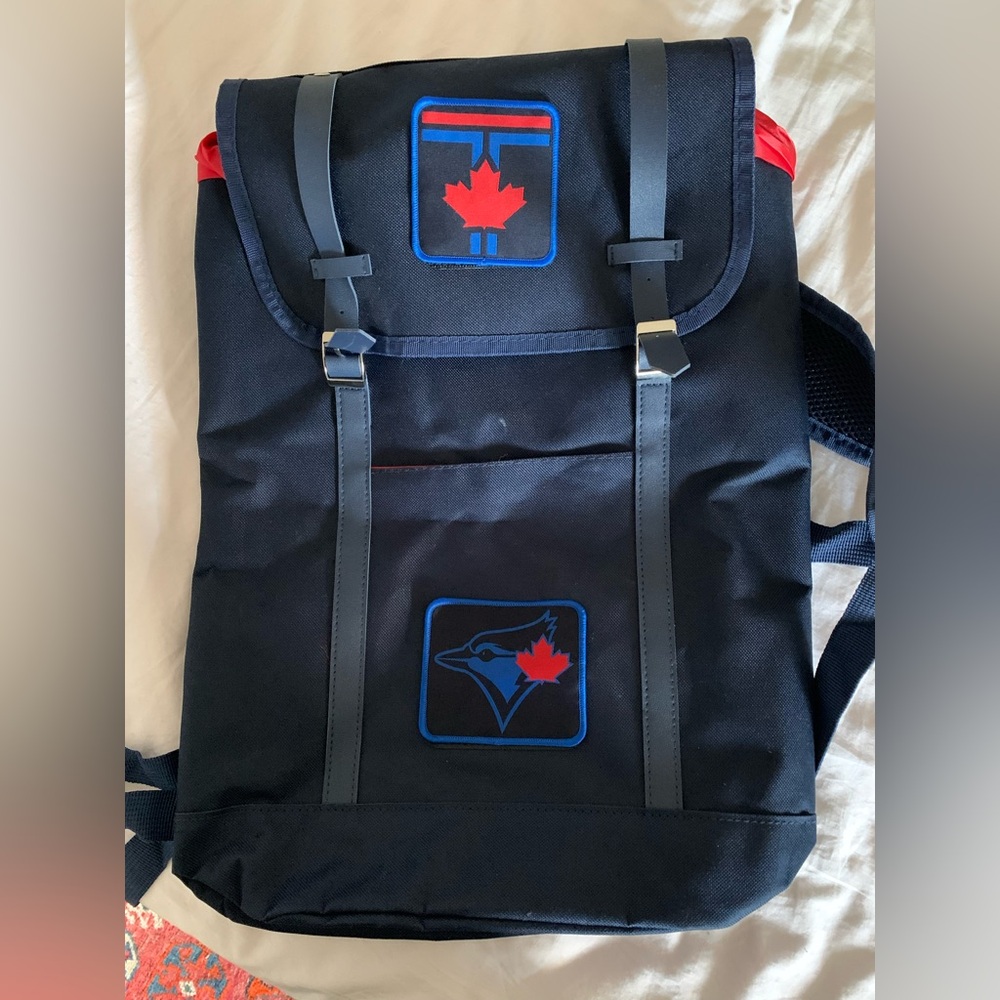 Blue and Red Backpack with Toronto Blue Jays Design